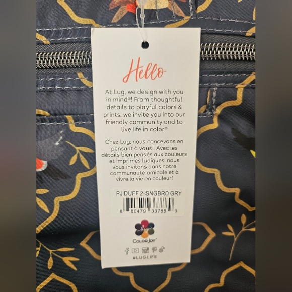 NWT Lug Puddle Jumper Duffle Laptop Travel Tote In Songbirds Grey, Retail $165 - Picture 3 of 9